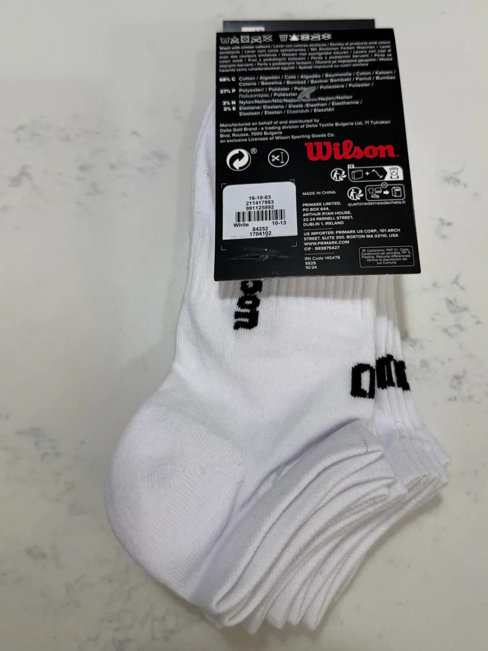 Wilson White Athletic Trainer Socks with Black Logo - 5 Pack